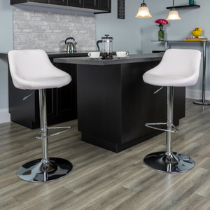 Contemporary White Vinyl Bucket Seat Adjustable Height Barstool with Chrome Base Contemporary White Vinyl Bucket Seat Adjustable Height Barstool with Chrome Base