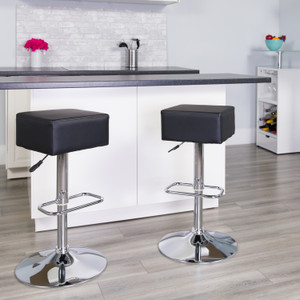 Contemporary Black Vinyl Adjustable Height Barstool with Square Seat and Chrome Base Contemporary Black Vinyl Adjustable Height Barstool with Square Seat and Chrome Base
