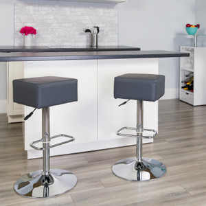 Contemporary Gray Vinyl Adjustable Height Barstool with Square Seat and Chrome Base Contemporary Gray Vinyl Adjustable Height Barstool with Square Seat and Chrome Base