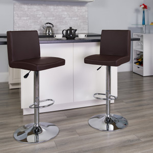 Contemporary Brown Vinyl Adjustable Height Barstool with Panel Back and Chrome Base Contemporary Brown Vinyl Adjustable Height Barstool with Panel Back and Chrome Base