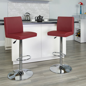 Contemporary Burgundy Vinyl Adjustable Height Barstool with Panel Back and Chrome Base Contemporary Burgundy Vinyl Adjustable Height Barstool with Panel Back and Chrome Base