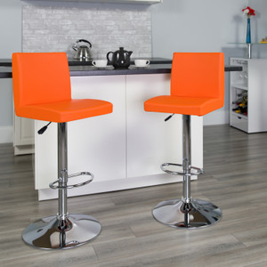 Contemporary Orange Vinyl Adjustable Height Barstool with Panel Back and Chrome Base Contemporary Orange Vinyl Adjustable Height Barstool with Panel Back and Chrome Base