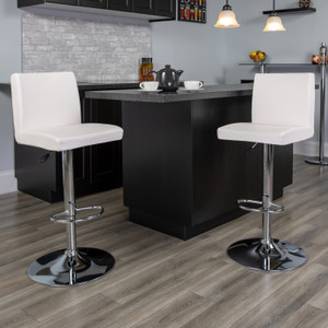 Contemporary White Vinyl Adjustable Height Barstool with Panel Back and Chrome Base Contemporary White Vinyl Adjustable Height Barstool with Panel Back and Chrome Base