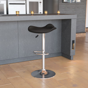 Contemporary Black Vinyl Adjustable Height Barstool with Wavy Seat and Chrome Base Contemporary Black Vinyl Adjustable Height Barstool with Wavy Seat and Chrome Base