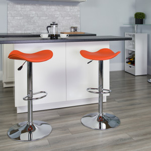 Contemporary Orange Vinyl Adjustable Height Barstool with Wavy Seat and Chrome Base Contemporary Orange Vinyl Adjustable Height Barstool with Wavy Seat and Chrome Base