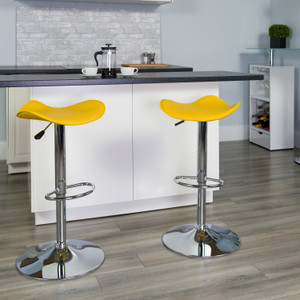 Contemporary Yellow Vinyl Adjustable Height Barstool with Wavy Seat and Chrome Base Contemporary Yellow Vinyl Adjustable Height Barstool with Wavy Seat and Chrome Base