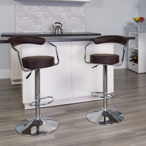Contemporary Brown Vinyl Adjustable Height Barstool with Arms and Chrome Base Contemporary Brown Vinyl Adjustable Height Barstool with Arms and Chrome Base
