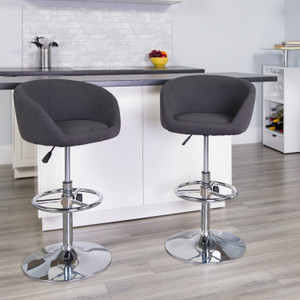 Contemporary Charcoal Fabric Adjustable Height Barstool with Barrel Back and Chrome Base Contemporary Charcoal Fabric Adjustable Height Barstool with Barrel Back and Chrome Base
