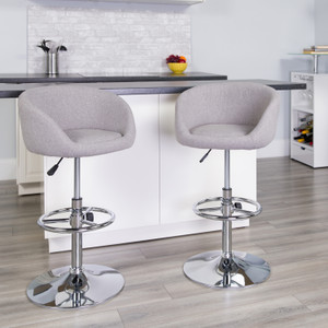 Contemporary Gray Fabric Adjustable Height Barstool with Barrel Back and Chrome Base Contemporary Gray Fabric Adjustable Height Barstool with Barrel Back and Chrome Base