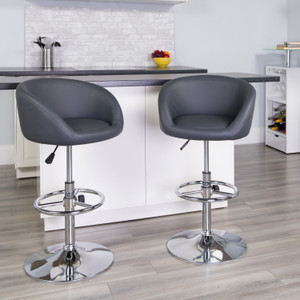 Contemporary Gray Vinyl Adjustable Height Barstool with Barrel Back and Chrome Base Contemporary Gray Vinyl Adjustable Height Barstool with Barrel Back and Chrome Base