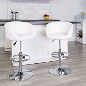 Contemporary White Vinyl Adjustable Height Barstool with Barrel Back and Chrome Base Contemporary White Vinyl Adjustable Height Barstool with Barrel Back and Chrome Base