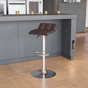 Contemporary Brown Vinyl Adjustable Height Barstool with Quilted Wave Seat and Chrome Base Contemporary Brown Vinyl Adjustable Height Barstool with Quilted Wave Seat and Chrome Base