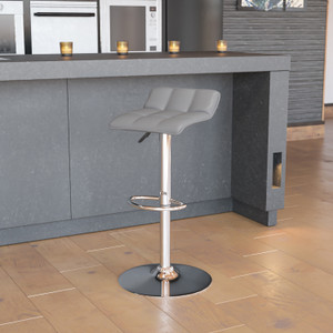 Contemporary Gray Vinyl Adjustable Height Barstool with Quilted Wave Seat and Chrome Base Contemporary Gray Vinyl Adjustable Height Barstool with Quilted Wave Seat and Chrome Base