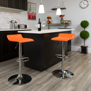 Contemporary Orange Vinyl Adjustable Height Barstool with Quilted Wave Seat and Chrome Base Contemporary Orange Vinyl Adjustable Height Barstool with Quilted Wave Seat and Chrome Base