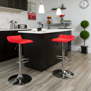 Contemporary Red Vinyl Adjustable Height Barstool with Quilted Wave Seat and Chrome Base Contemporary Red Vinyl Adjustable Height Barstool with Quilted Wave Seat and Chrome Base