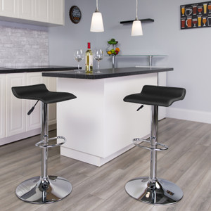 Contemporary Black Vinyl Adjustable Height Barstool with Solid Wave Seat and Chrome Base Contemporary Black Vinyl Adjustable Height Barstool with Solid Wave Seat and Chrome Base