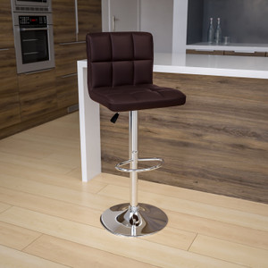 Contemporary Brown Quilted Vinyl Adjustable Height Barstool with Chrome Base Contemporary Brown Quilted Vinyl Adjustable Height Barstool with Chrome Base