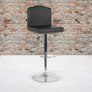 Bellagio Contemporary Adjustable Height Barstool with Accent Nail Trim in Black LeatherSoft Bellagio Contemporary Adjustable Height Barstool with Accent Nail Trim in Black LeatherSoft