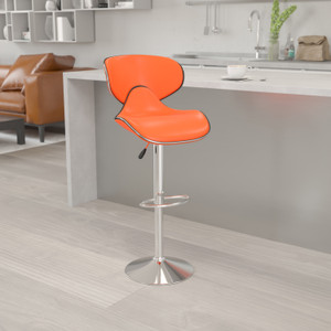 Contemporary Cozy Mid-Back Orange Vinyl Adjustable Height Barstool with Chrome Base Contemporary Cozy Mid-Back Orange Vinyl Adjustable Height Barstool with Chrome Base