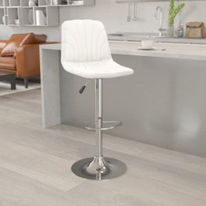 Contemporary White Vinyl Adjustable Height Barstool with Embellished Stitch Design and Chrome Base Contemporary White Vinyl Adjustable Height Barstool with Embellished Stitch Design and Chrome Base