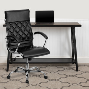 High Back Designer Quilted Black LeatherSoft Executive Swivel Office Chair with Chrome Base and Arms High Back Designer Quilted Black LeatherSoft Executive Swivel Office Chair with Chrome Base and Arms