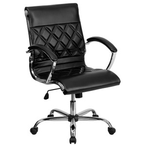 Mid-Back Designer Black LeatherSoft Executive Swivel Office Chair with Chrome Base and Arms Mid-Back Designer Black LeatherSoft Executive Swivel Office Chair with Chrome Base and Arms