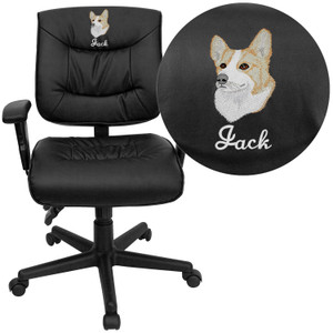 Embroidered Mid-Back Black LeatherSoft Multifunction Swivel Ergonomic Task Office Chair with Adjustable Arms Embroidered Mid-Back Black LeatherSoft Multifunction Swivel Ergonomic Task Office Chair with Adjustable Arms