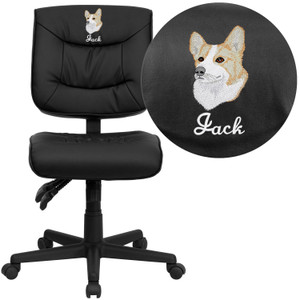 Embroidered Mid-Back Black LeatherSoft Multifunction Swivel Ergonomic Task Office Chair Embroidered Mid-Back Black LeatherSoft Multifunction Swivel Ergonomic Task Office Chair