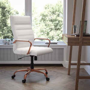 High Back White LeatherSoft Executive Swivel Office Chair with Rose Gold Frame and Arms High Back White LeatherSoft Executive Swivel Office Chair with Rose Gold Frame and Arms
