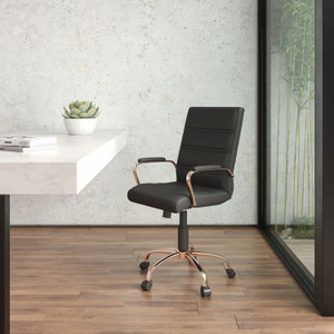 Mid-Back Black LeatherSoft Executive Swivel Office Chair with Rose Gold Frame and Arms Mid-Back Black LeatherSoft Executive Swivel Office Chair with Rose Gold Frame and Arms
