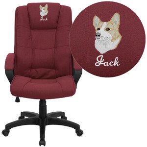 Embroidered High Back Burgundy Fabric Executive Swivel Office Chair with Arms Embroidered High Back Burgundy Fabric Executive Swivel Office Chair with Arms