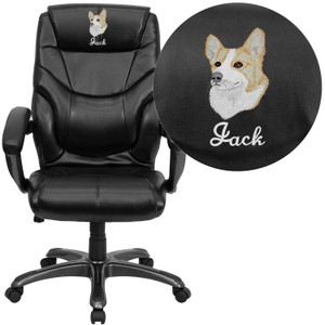 Embroidered High Back Black LeatherSoft Overstuffed Executive Swivel Ergonomic Office Chair with Arms Embroidered High Back Black LeatherSoft Overstuffed Executive Swivel Ergonomic Office Chair with Arms
