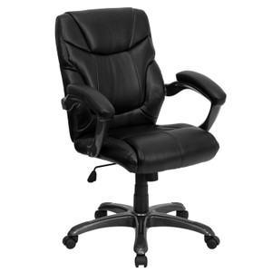 Mid-Back Black LeatherSoft Overstuffed Swivel Task Ergonomic Office Chair with Arms Mid-Back Black LeatherSoft Overstuffed Swivel Task Ergonomic Office Chair with Arms