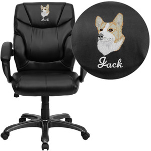 Embroidered Mid-Back Black LeatherSoft Overstuffed Swivel Task Ergonomic Office Chair with Arms Embroidered Mid-Back Black LeatherSoft Overstuffed Swivel Task Ergonomic Office Chair with Arms