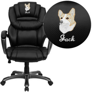 Embroidered High Back Black LeatherSoft Executive Swivel Ergonomic Office Chair with Arms Embroidered High Back Black LeatherSoft Executive Swivel Ergonomic Office Chair with Arms