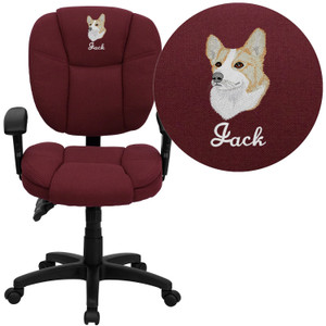 Embroidered Mid-Back Burgundy Fabric Multifunction Pillow Cushioned Ergonomic Task Office Chair with Arms Embroidered Mid-Back Burgundy Fabric Multifunction Pillow Cushioned Ergonomic Task Office Chair with Arms