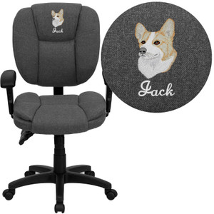 Embroidered Mid-Back Gray Fabric Multifunction Pillow Cushioned Ergonomic Task Office Chair with Arms Embroidered Mid-Back Gray Fabric Multifunction Pillow Cushioned Ergonomic Task Office Chair with Arms