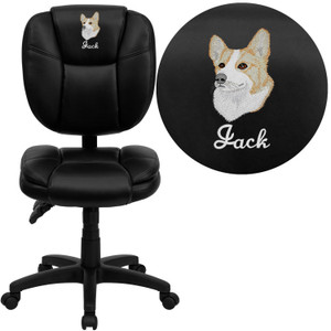 Embroidered Mid-Back Black LeatherSoft Multifunction Swivel Ergonomic Task Office Chair with Pillow Top Cushioning Embroidered Mid-Back Black LeatherSoft Multifunction Swivel Ergonomic Task Office Chair with Pillow Top Cushioning