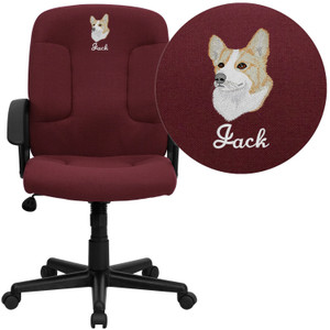 Embroidered Mid-Back Burgundy Fabric Executive Swivel Office Chair with Nylon Arms Embroidered Mid-Back Burgundy Fabric Executive Swivel Office Chair with Nylon Arms