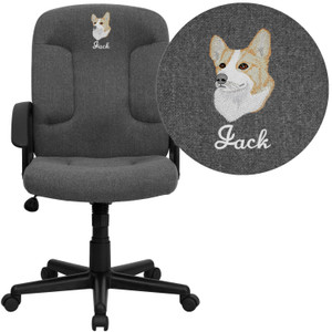 Embroidered Mid-Back Gray Fabric Executive Swivel Office Chair with Nylon Arms Embroidered Mid-Back Gray Fabric Executive Swivel Office Chair with Nylon Arms