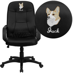 Embroidered High Back Black Glove Vinyl Executive Swivel Office Chair with Arms Embroidered High Back Black Glove Vinyl Executive Swivel Office Chair with Arms