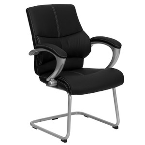 Black LeatherSoft Executive Side Reception Chair with Silver Sled Base Black LeatherSoft Executive Side Reception Chair with Silver Sled Base