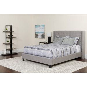 Riverdale King Size Tufted Upholstered Platform Bed in Light Gray Fabric with Memory Foam Mattress Riverdale King Size Tufted Upholstered Platform Bed in Light Gray Fabric with Memory Foam Mattress