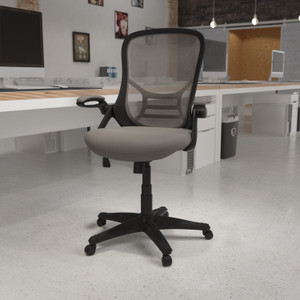 High Back Light Gray Mesh Ergonomic Swivel Office Chair with Black Frame and Flip-up Arms High Back Light Gray Mesh Ergonomic Swivel Office Chair with Black Frame and Flip-up Arms
