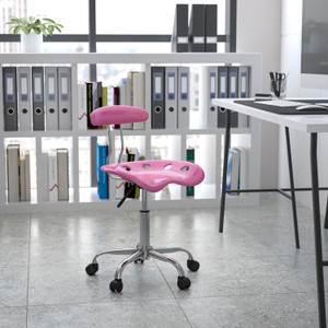 Vibrant Pink and Chrome Swivel Task Office Chair with Tractor Seat Vibrant Pink and Chrome Swivel Task Office Chair with Tractor Seat