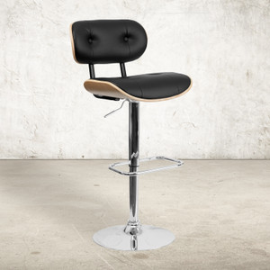 Beech Bentwood Adjustable Height Barstool with Button Tufted Black Vinyl Seat Beech Bentwood Adjustable Height Barstool with Button Tufted Black Vinyl Seat