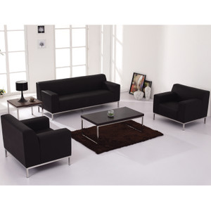 HERCULES Definity Series Contemporary Black LeatherSoft Loveseat with Stainless Steel Frame HERCULES Definity Series Contemporary Black LeatherSoft Loveseat with Stainless Steel Frame