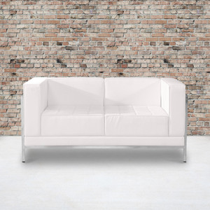 HERCULES Imagination Series Contemporary Melrose White LeatherSoft Loveseat with Encasing Frame HERCULES Imagination Series Contemporary Melrose White LeatherSoft Loveseat with Encasing Frame