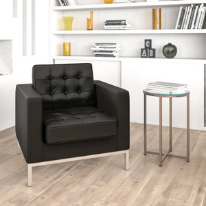 HERCULES Lacey Series Contemporary Black LeatherSoft Chair with Stainless Steel Frame HERCULES Lacey Series Contemporary Black LeatherSoft Chair with Stainless Steel Frame