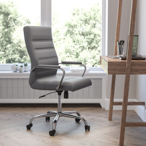 High Back Gray LeatherSoft Executive Swivel Office Chair with Chrome Frame and Arms High Back Gray LeatherSoft Executive Swivel Office Chair with Chrome Frame and Arms